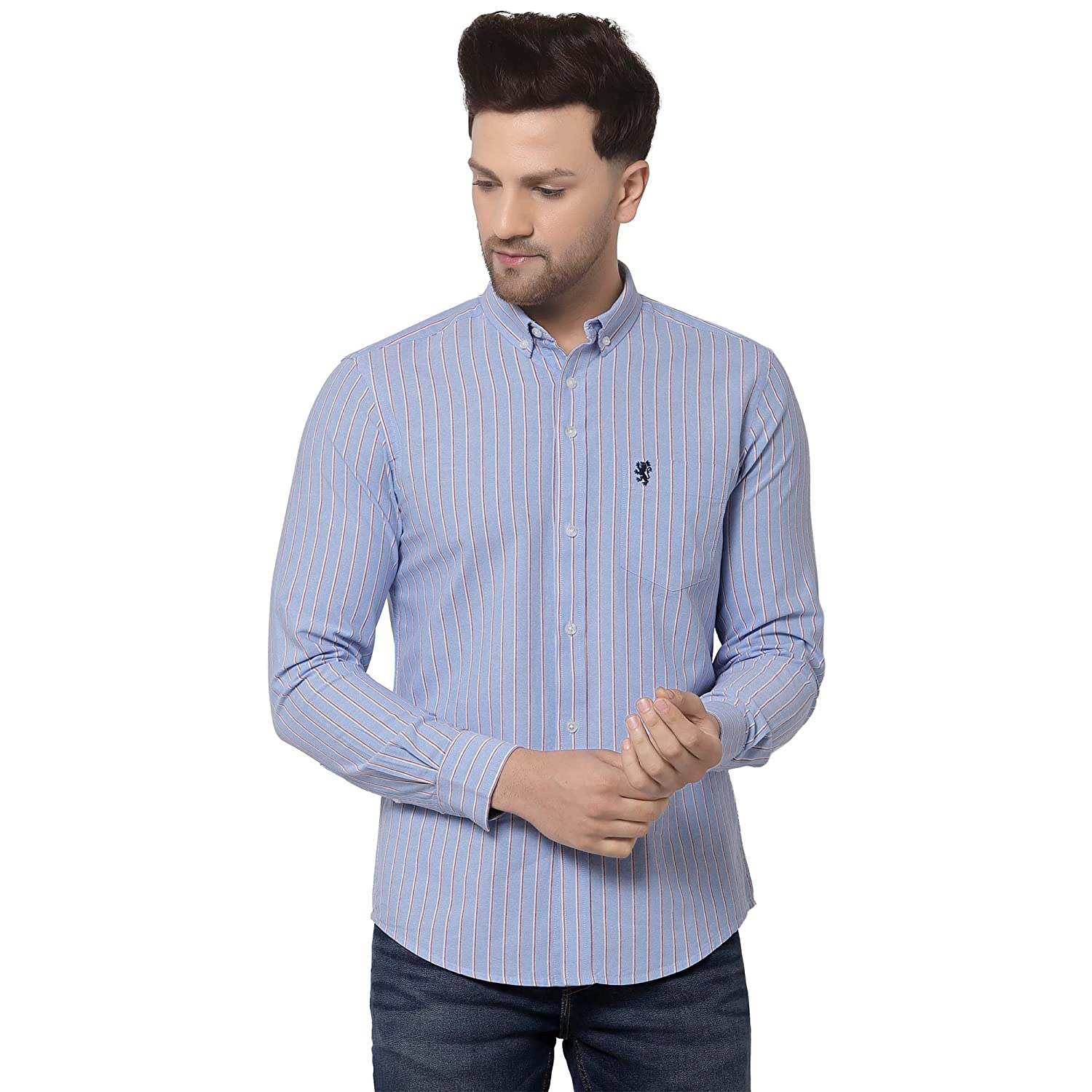 Red Tape Men Sky Blue Striped Shirt - Image 2