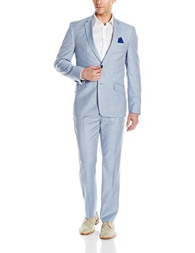 Shermans Men's Two Button Slim Fit Chambray Suit