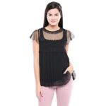 MODA Womens Round Neck Solid Lace Yoke Top