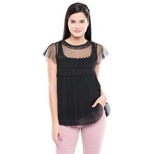 MODA Womens Round Neck Solid Lace Yoke Top