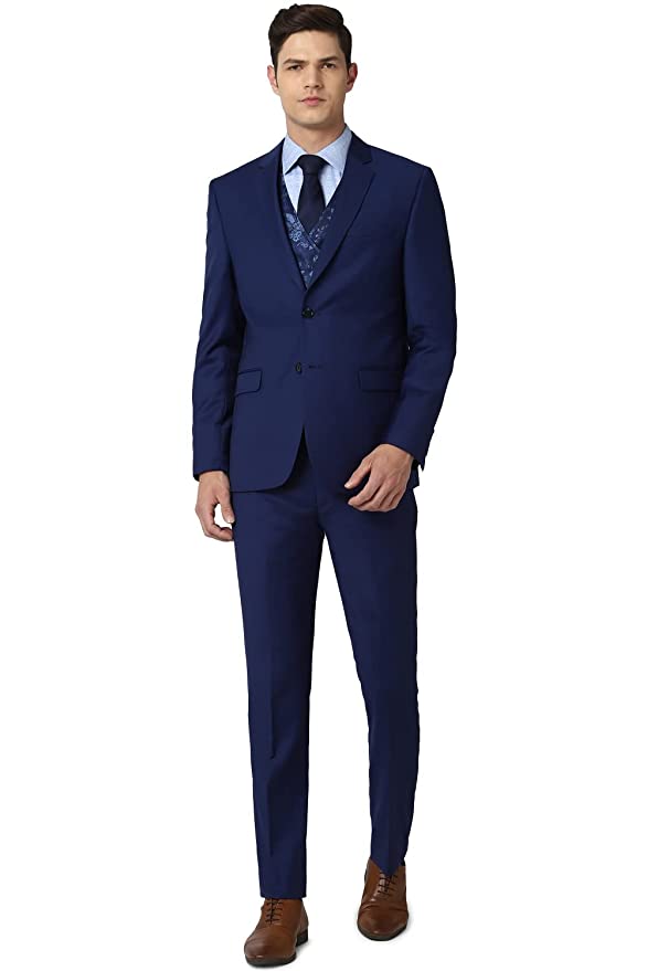 Heusen Men's Wool Blend Navy Four Piece Suit Business Pants Set (VHSUWSLFN33199 44)