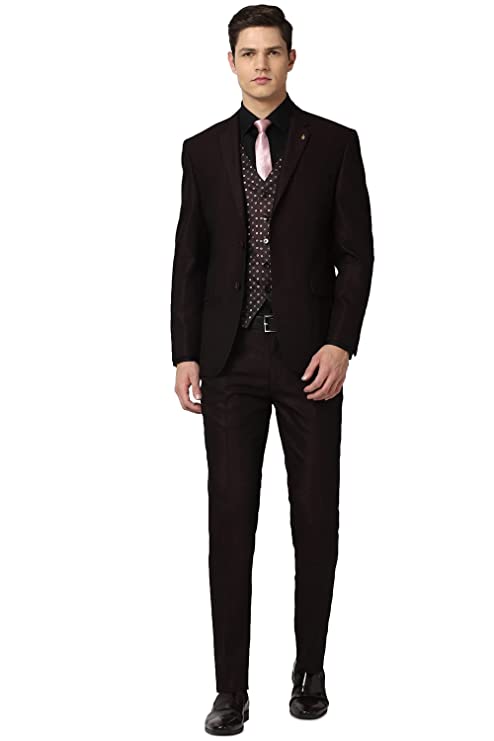 Heusen Men's Brown Three Piece Suit Business Pants Set (VHSUCSLFL78182 44)