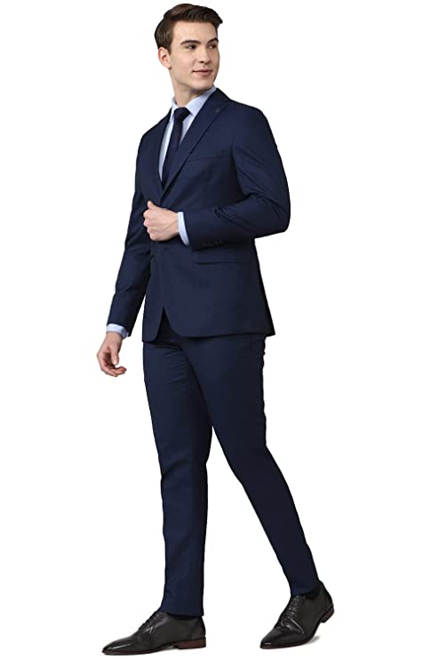 Men Navy Solid Slim Fit Formal Two Piece Suit Business Pants Set (PISUSNSF328609 40) - Image 2