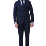 Men Navy Solid Slim Fit Formal Two Piece Suit Business Pants Set (PISUSNSF328609 40)