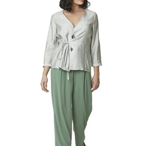 MODA Womens Surplice Neck Textured Top