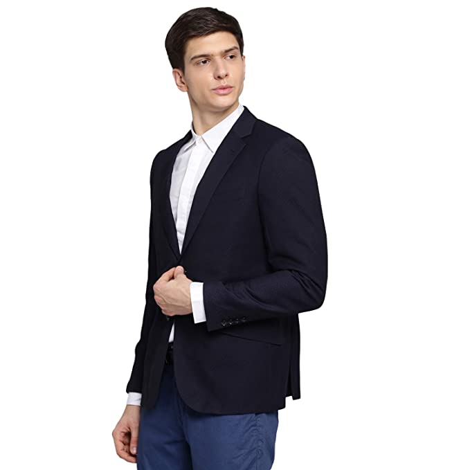 Men Slim Fit Cotton Black Formal Blazer (8901234166895_$P) - Image 2