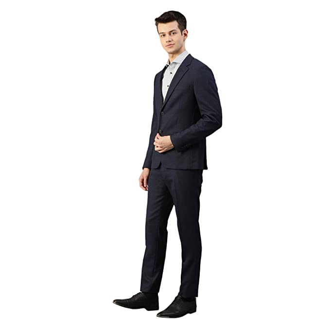 Navy Blue Wool Blend Slim Fit Suit Set - Image 2