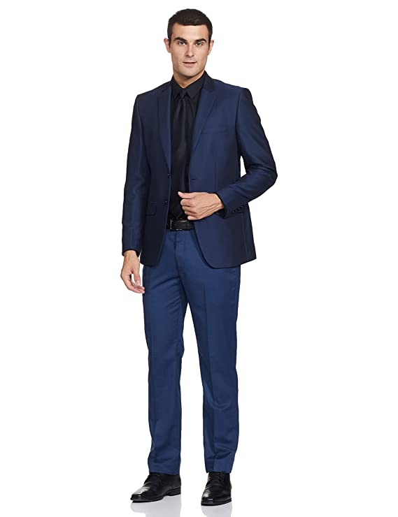 Rayon Blend Men's Full Sleeve Contemporary FIT Dark Blue Formal Suit - Image 3
