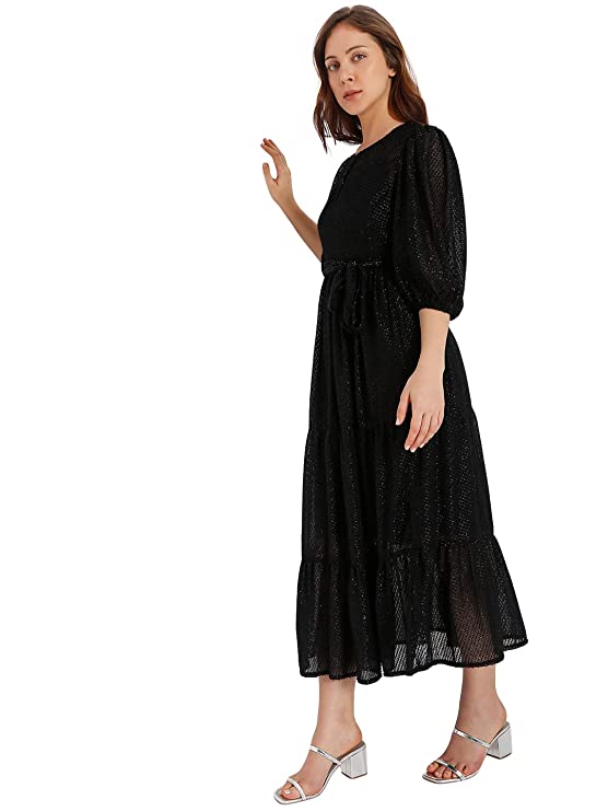 MODA Women's Polyester A-Line Midi Dress (10287073- Black_XS) - Image 2