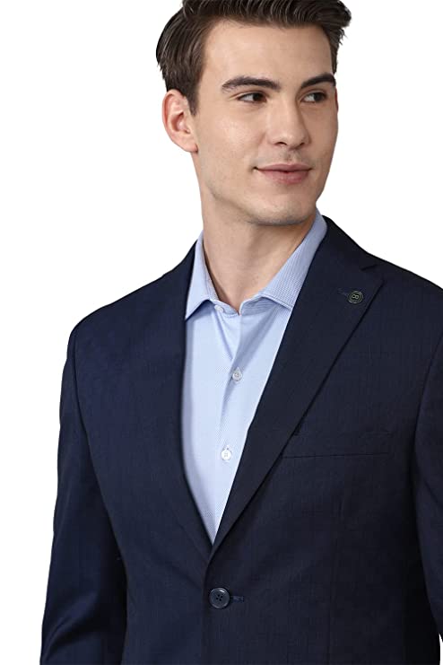 Men Navy Solid Slim Fit Formal Two Piece Suit Business Pants Set (PISUSNSF328609 40) - Image 3