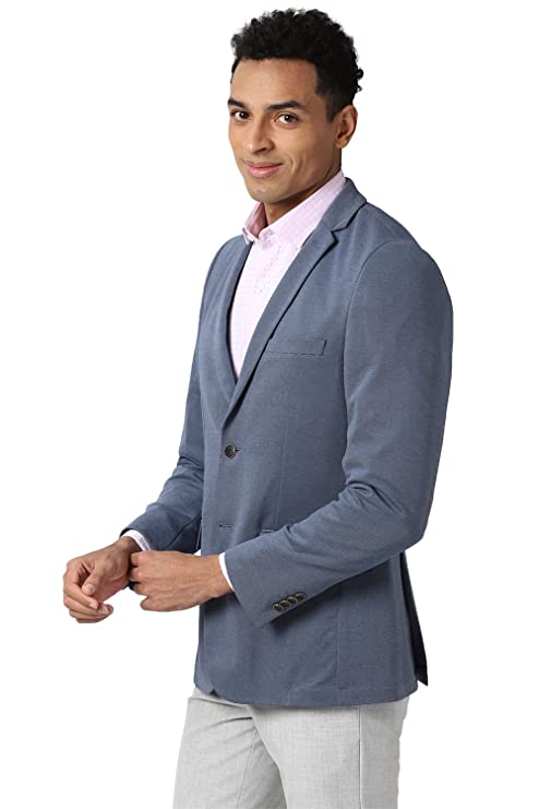Men's Textured Slim Fit Blue Blazer - Image 2