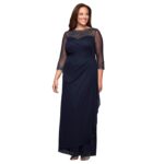 Evenings Women's Plus Size Long Sweetheart Neck Dress with Illusion Neckline
