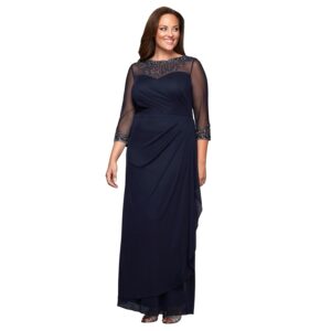 Evenings Women's Plus Size Long Sweetheart Neck Dress with Illusion Neckline
