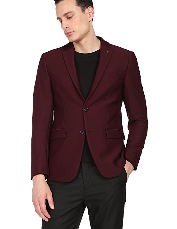 Men Maroon Solid Zero Calorie Fit Formal Blazer - Image 2