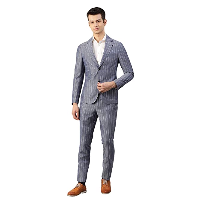 Navy Blue Wool Blend Slim Fit Suit Set