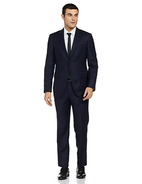 Wool Men's Full Sleeve Contemporary FIT Dark Blue Formal Suit