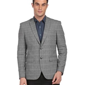 Men Grey Tailored Fit Check Formal Blazer