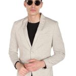 Men Beige Heathered Dobby Weave Formal Blazer