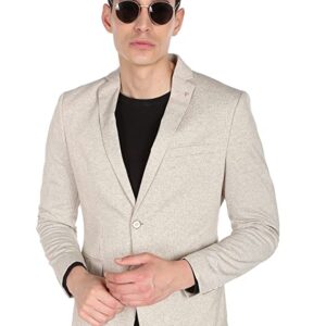 Men Beige Heathered Dobby Weave Formal Blazer