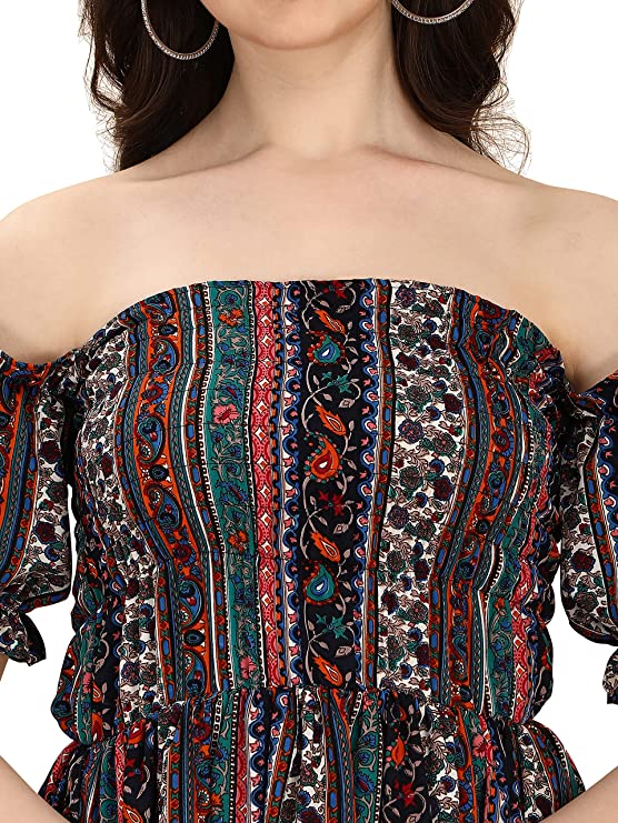 ! Women's Crepe A-Line Maxi Dress (Smocked} - Image 3